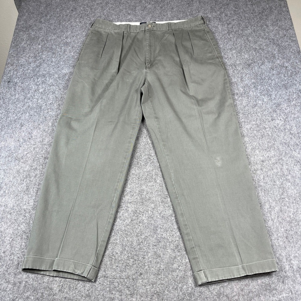 VTG‎ Polo Ralph Lauren Andrew Pants Mens 40x31 Olive Green Pleated Cuffed Chino